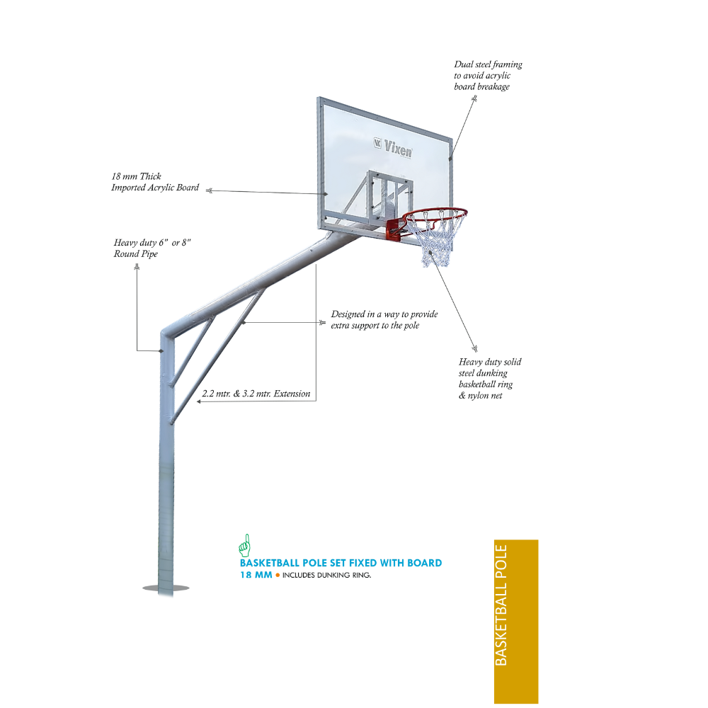 BASKETBALL POLE SET FIXED WITH BOARD 18 MM