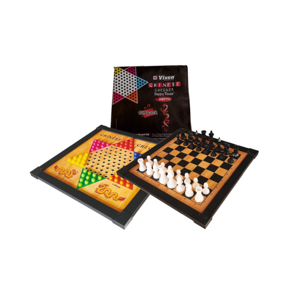 CHINESE CHECKER & CHESS BOARD WOODEN HEFTY