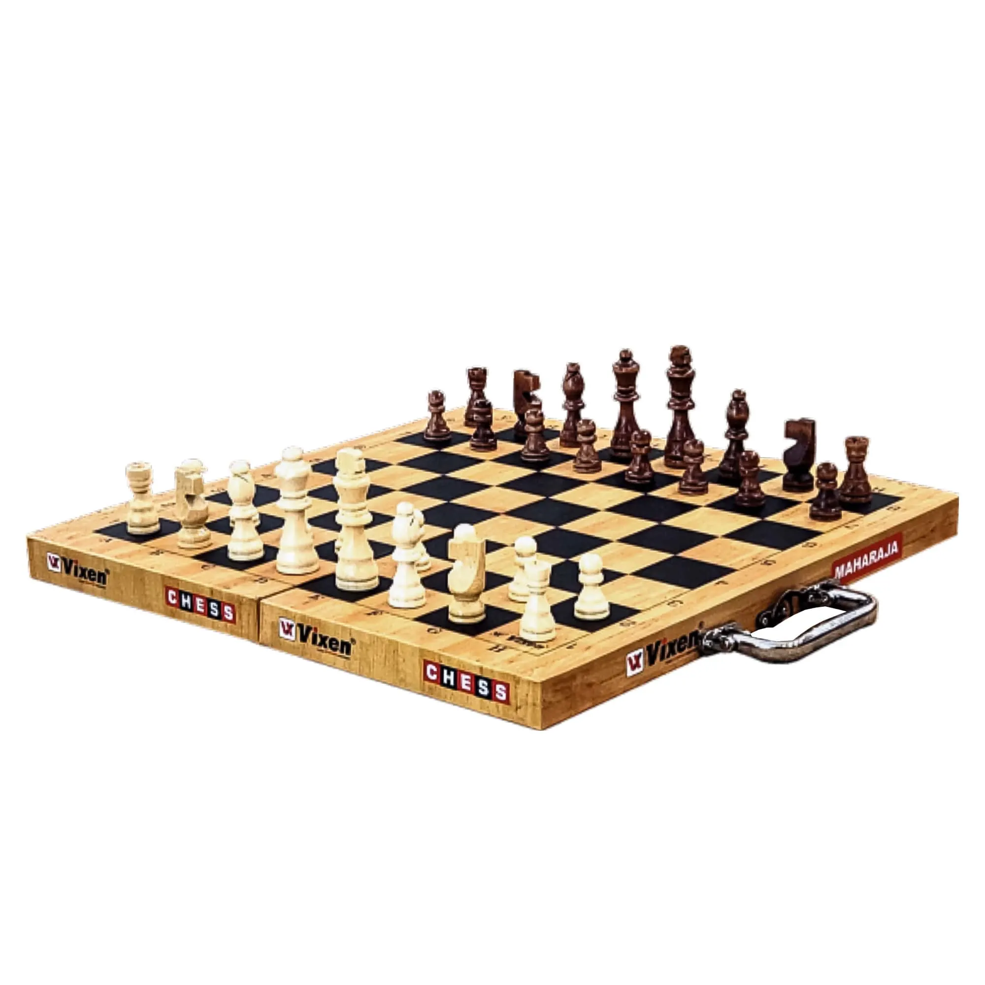 CHESS BOARD FOLDABLE MAHARAJA WOOD COINS SMALL PINE